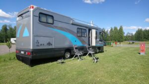 Solar Caravan Park - campervan and dog